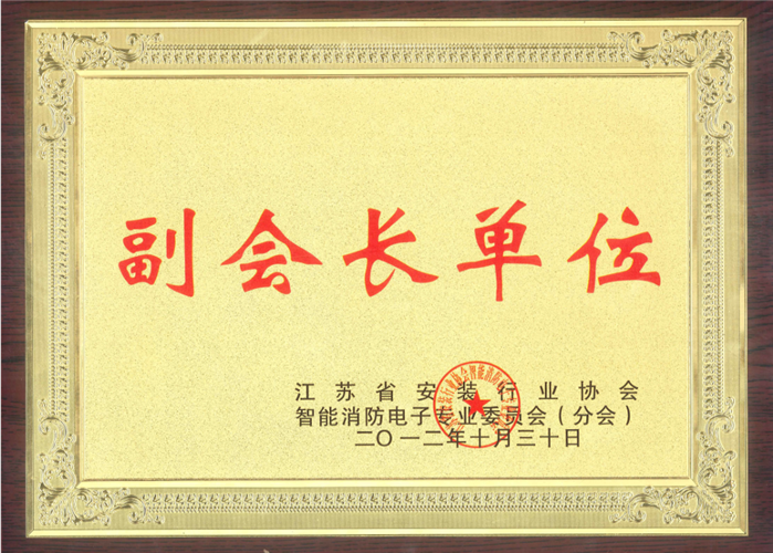 江苏省安装行业协会智能消防电子专委会副会长单位（2012.10.30）